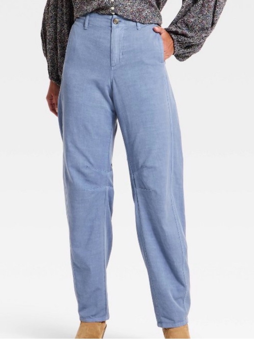 Universal thread women’s barrel leg pants blue relaxed fit elastic back